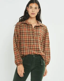 Lauren Vidal Tops Et Blouses|Blouse Cloé à carreaux orange/sable
