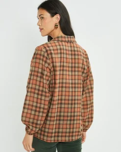 Lauren Vidal Tops Et Blouses|Blouse Cloé à carreaux orange/sable