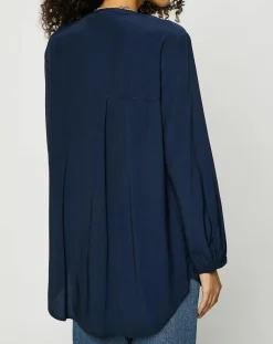 Esprit Tops Et Blouses|Blouse col mao boutons bleu marine