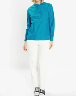 Galeries Lafayette Tops Et Blouses|Blouse droite en Coton Genoise bleu moyen