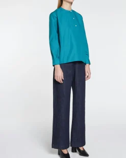 Galeries Lafayette Tops Et Blouses|Blouse droite en Coton Genoise bleu moyen
