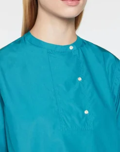 Galeries Lafayette Tops Et Blouses|Blouse droite en Coton Genoise bleu moyen