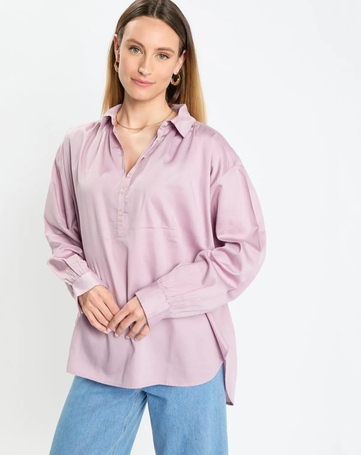 Marc O'Polo Tops Et Blouses|Blouse en Popeline col polo violet clair