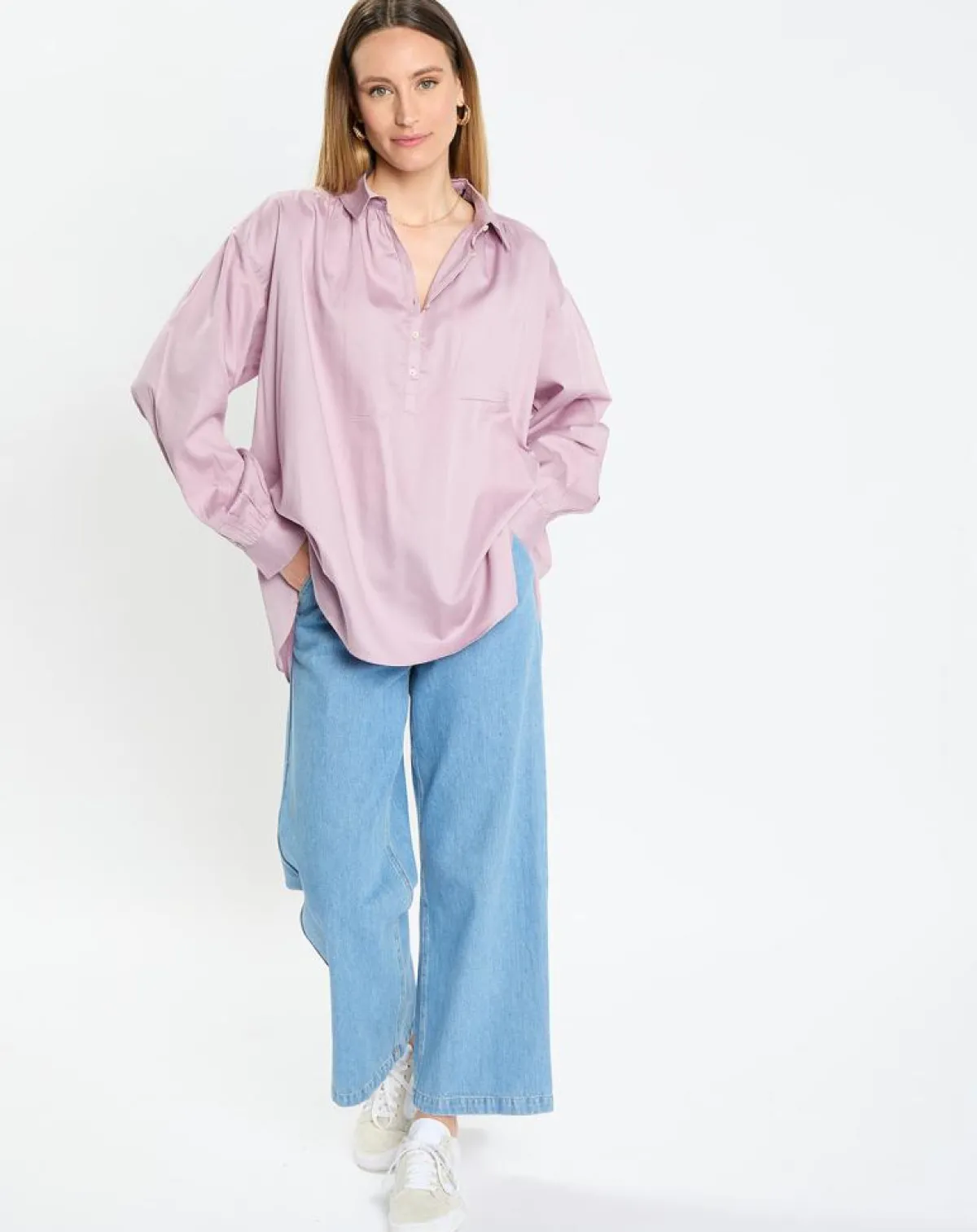 Marc O'Polo Tops Et Blouses|Blouse en Popeline col polo violet clair