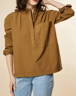 Chloé Stora Tops Et Blouses|Blouse en Popeline de Coton oversize Cachou kaki