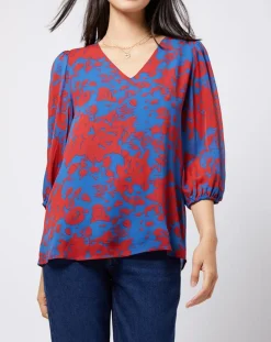 Esprit Tops Et Blouses|Blouse en voile imprimé fendue au dos rouge/bleu