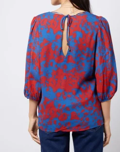 Esprit Tops Et Blouses|Blouse en voile imprimé fendue au dos rouge/bleu