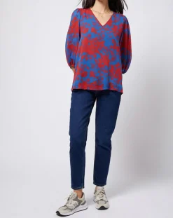 Esprit Tops Et Blouses|Blouse en voile imprimé fendue au dos rouge/bleu