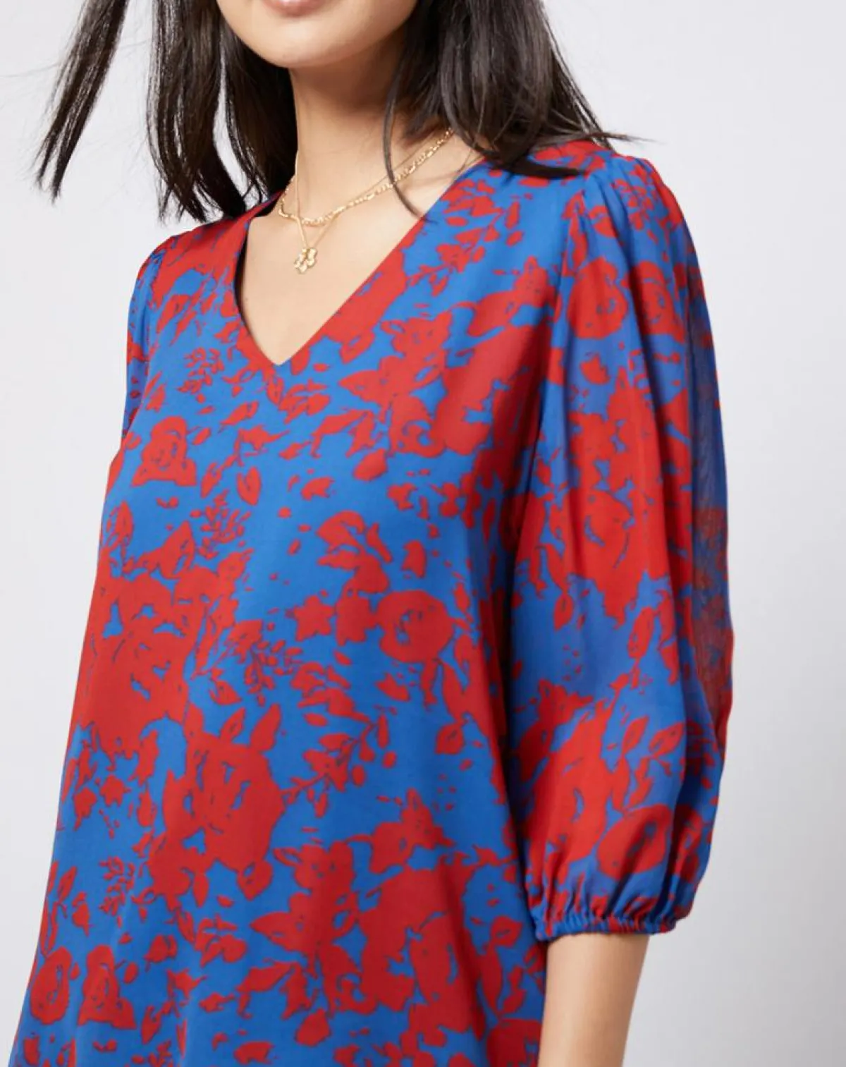 Esprit Tops Et Blouses|Blouse en voile imprimé fendue au dos rouge/bleu