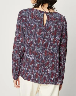 Esprit Tops Et Blouses|Blouse fluide à manches bouffantes motifs prune/bleu
