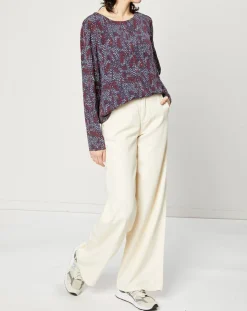 Esprit Tops Et Blouses|Blouse fluide à manches bouffantes motifs prune/bleu