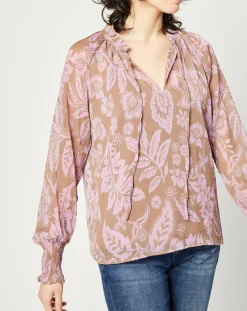 Esprit Tops Et Blouses|Blouse fluide à manches longues à Fleurs taupe/rose