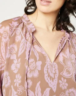 Esprit Tops Et Blouses|Blouse fluide à manches longues à Fleurs taupe/rose