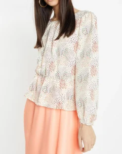 Galeries Lafayette Tops Et Blouses|Blouse fluide Gala imprimée beige clair