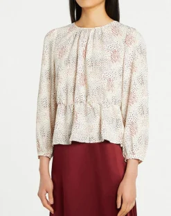 Galeries Lafayette Tops Et Blouses|Blouse fluide Gala imprimée beige clair
