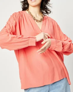 Esprit Tops Et Blouses|Blouse fluide manches longues rose saumon