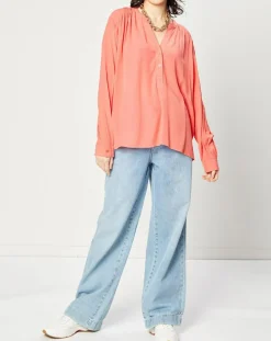 Esprit Tops Et Blouses|Blouse fluide manches longues rose saumon