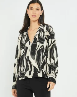 Lauren Vidal Tops Et Blouses|Blouse fluide Store imprimée rétro noir/écru