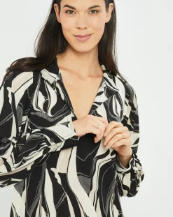 Lauren Vidal Tops Et Blouses|Blouse fluide Store imprimée rétro noir/écru