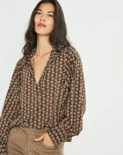 Lauren Vidal Tops Et Blouses|Blouse fluide Store imprimée forest kaki/marron