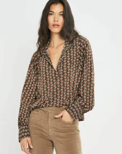 Lauren Vidal Tops Et Blouses|Blouse fluide Store imprimée forest kaki/marron
