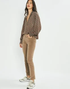 Lauren Vidal Tops Et Blouses|Blouse fluide Store imprimée forest kaki/marron