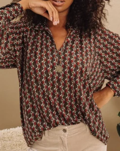 Lauren Vidal Tops Et Blouses|Blouse fluide Store imprimée forest kaki/marron