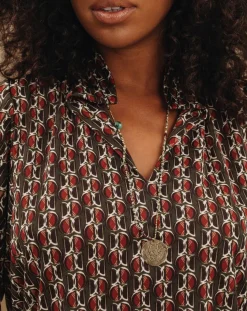 Lauren Vidal Tops Et Blouses|Blouse fluide Store imprimée forest kaki/marron