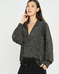 Lauren Vidal Tops Et Blouses|Blouse fluide Store imprimée rosace noire