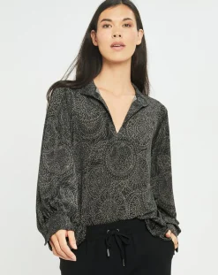 Lauren Vidal Tops Et Blouses|Blouse fluide Store imprimée rosace noire