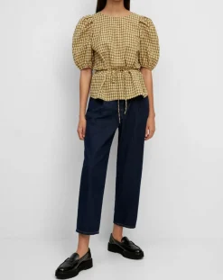 Marc O'Polo Tops Et Blouses|Blouse Kro en Coton mélangé gaufrée moutarde