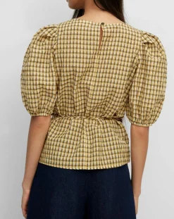 Marc O'Polo Tops Et Blouses|Blouse Kro en Coton mélangé gaufrée moutarde