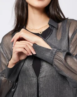 Esprit Tops Et Blouses|Blouse lurex 2 en 1 gris foncé