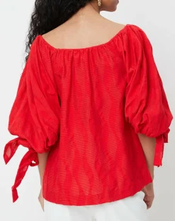 Derhy Tops Et Blouses|Blouse Ralenti texturée manches bouffantes rouge