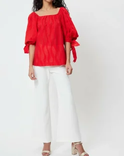 Derhy Tops Et Blouses|Blouse Ralenti texturée manches bouffantes rouge