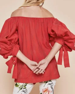 Derhy Tops Et Blouses|Blouse Ralenti texturée manches bouffantes rouge