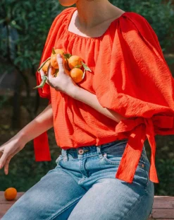 Derhy Tops Et Blouses|Blouse Ralenti texturée manches bouffantes rouge