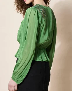 Louizon Tops Et Blouses|Blouse satinée Airbag verte
