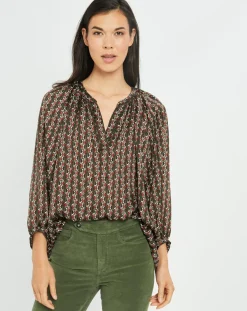 Lauren Vidal Tops Et Blouses|Blouse satinée Ciara imprimée forest kaki/marron