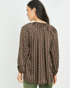 Lauren Vidal Tops Et Blouses|Blouse satinée Ciara imprimée forest kaki/marron