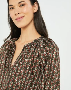Lauren Vidal Tops Et Blouses|Blouse satinée Ciara imprimée forest kaki/marron