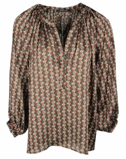 Lauren Vidal Tops Et Blouses|Blouse satinée Ciara imprimée forest kaki/marron