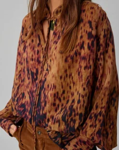 Lauren Vidal Tops Et Blouses|Blouse satinée Elsa imprimée santal marron
