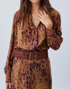 Lauren Vidal Tops Et Blouses|Blouse satinée Elsa imprimée santal marron