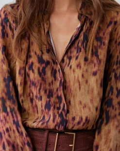 Lauren Vidal Tops Et Blouses|Blouse satinée Elsa imprimée santal marron