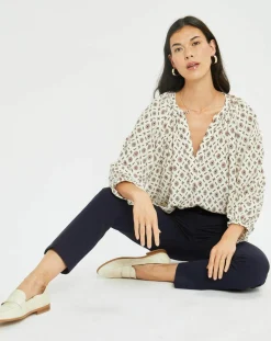 Lauren Vidal Tops Et Blouses|Blouse satinée Store imprimée luciole écrue