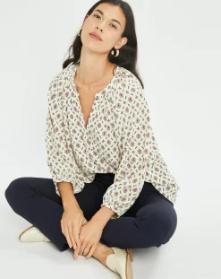 Lauren Vidal Tops Et Blouses|Blouse satinée Store imprimée luciole écrue