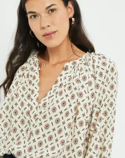 Lauren Vidal Tops Et Blouses|Blouse satinée Store imprimée luciole écrue