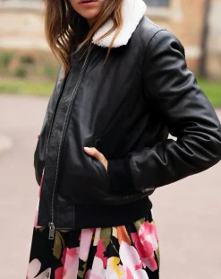 La Petite Etoile Vestes, Blousons|Blouson Aviateur en Cuir Zola noir