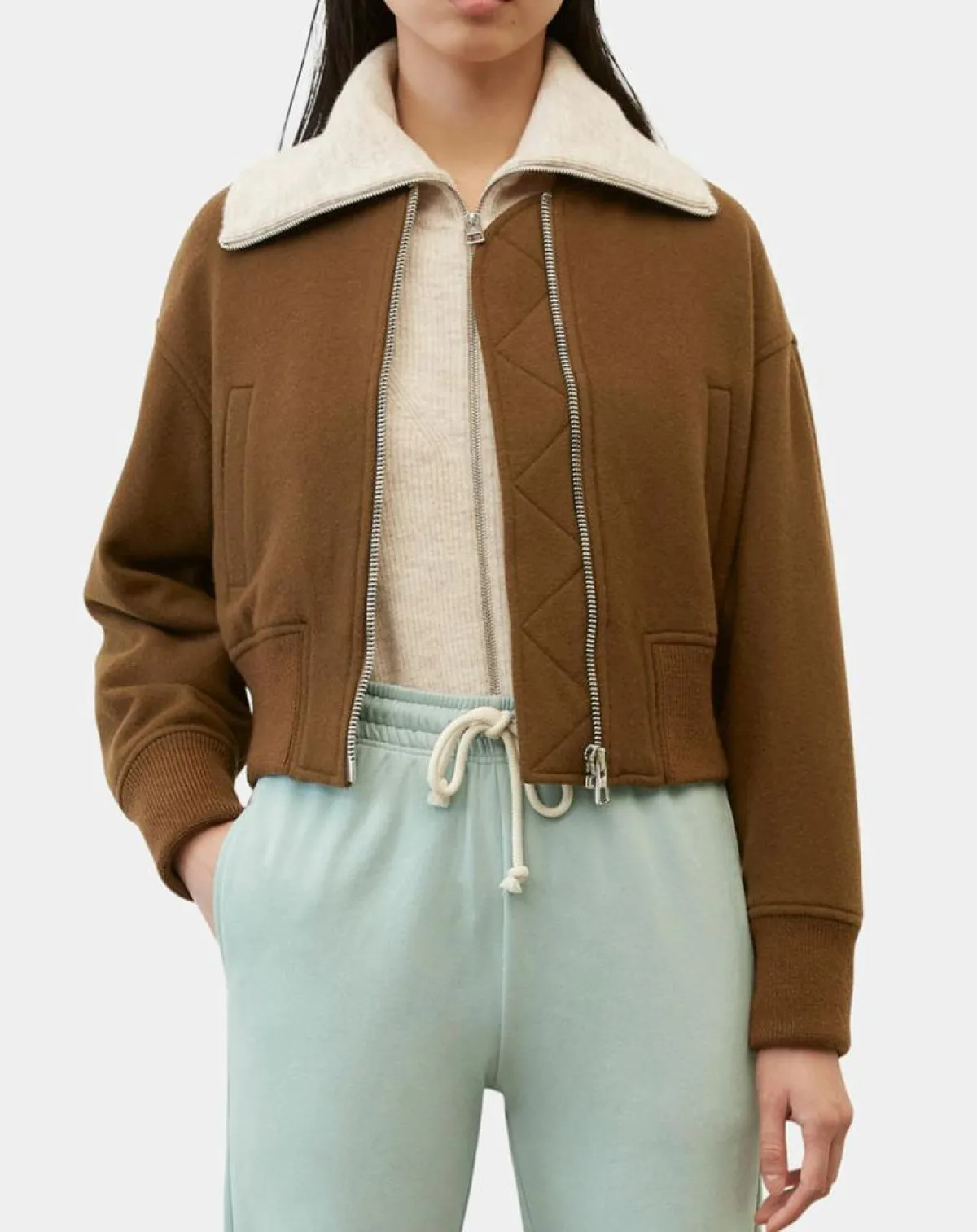 Marc O'Polo Vestes, Blousons|Blouson en Laine mélangée Cropped marron